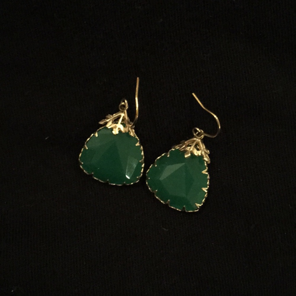 Green and gold drop earrings
